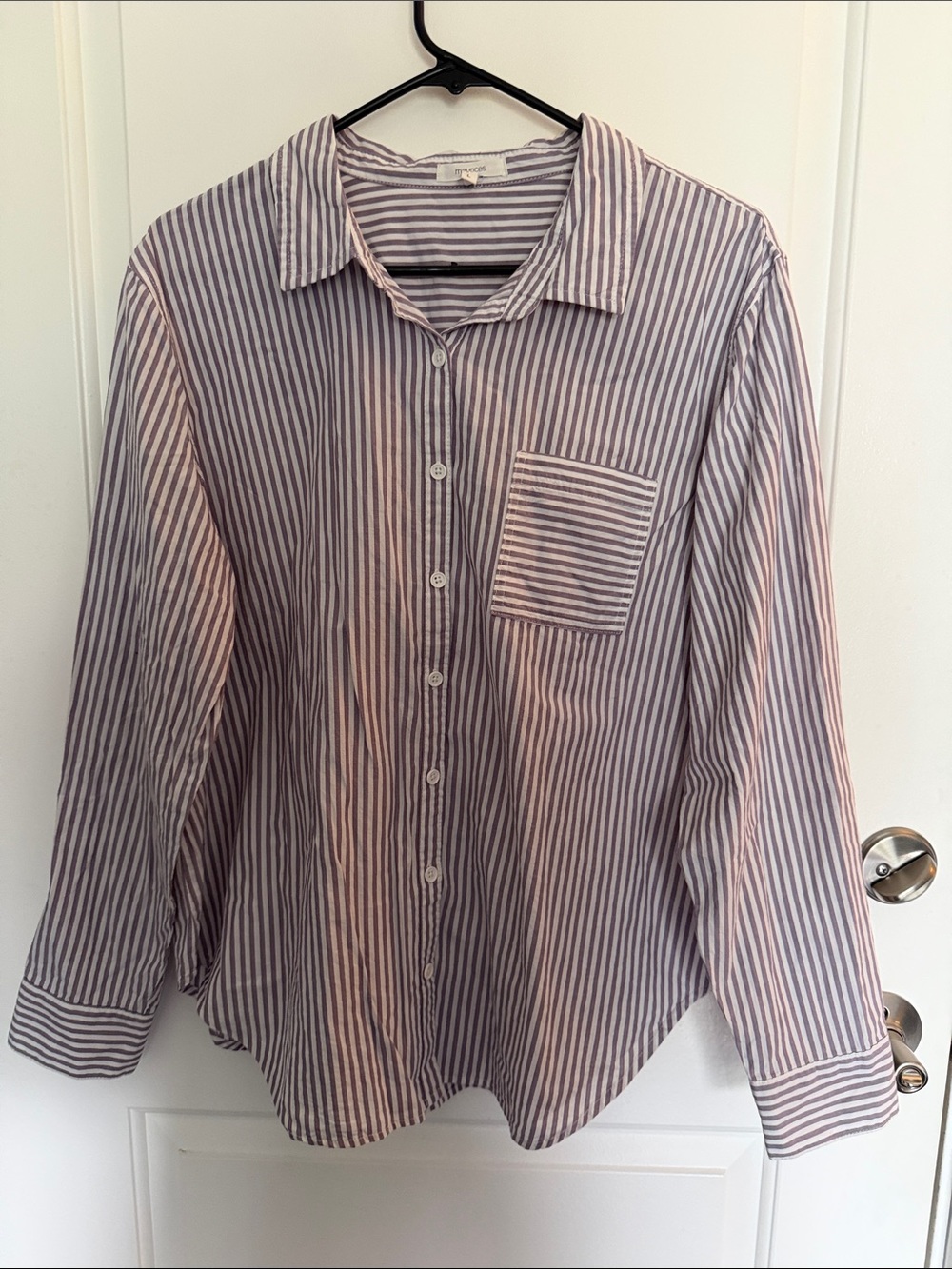 Maurices Long-Sleeve Striped Button-Up Shirt - White & Lavender